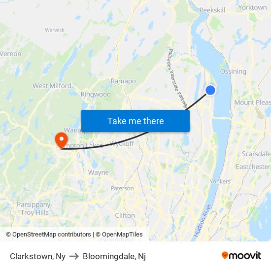 Clarkstown, Ny to Bloomingdale, Nj map