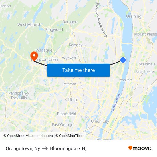 Orangetown, Ny to Bloomingdale, Nj map