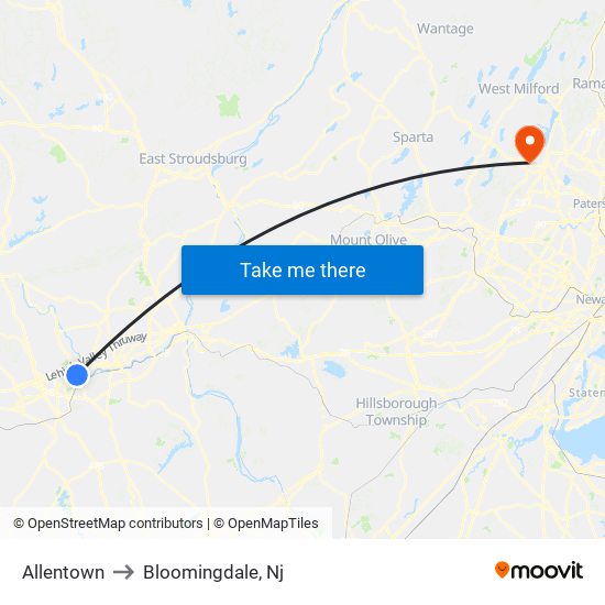 Allentown to Bloomingdale, Nj map