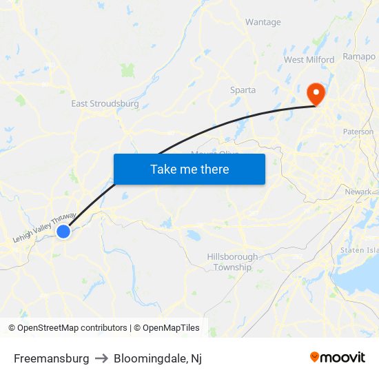 Freemansburg to Bloomingdale, Nj map