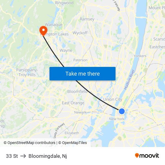 33 St to Bloomingdale, Nj map