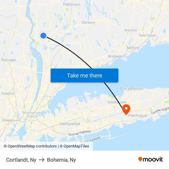 Cortlandt, Ny to Bohemia, Ny map