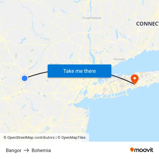 Bangor to Bohemia map