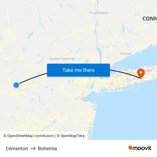 Cementon to Bohemia map