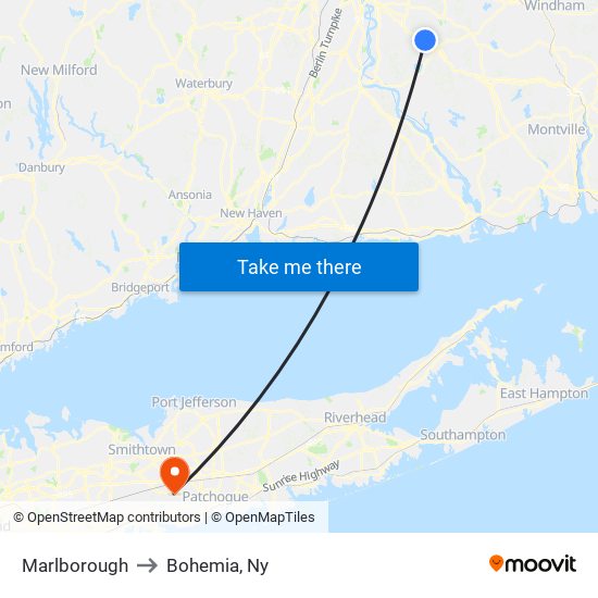 Marlborough to Bohemia, Ny map