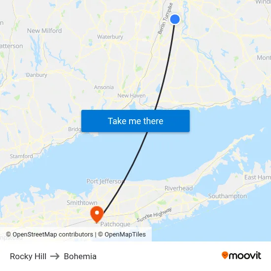Rocky Hill to Bohemia map