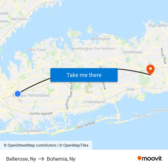 Bellerose, Ny to Bohemia, Ny map