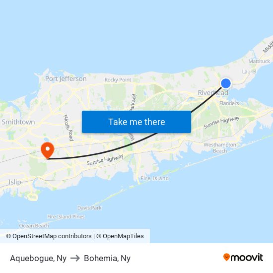 Aquebogue, Ny to Bohemia, Ny map