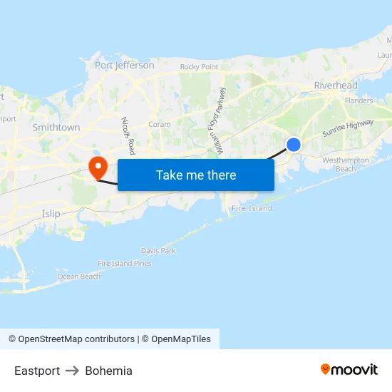 Eastport to Bohemia map