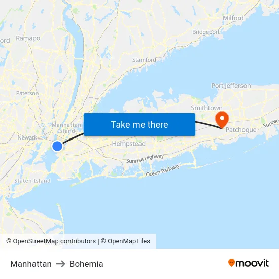 Manhattan to Bohemia map