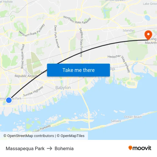 Massapequa Park to Bohemia map