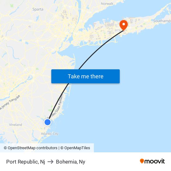 Port Republic, Nj to Bohemia, Ny map