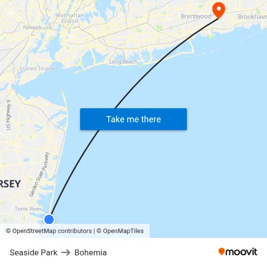 Seaside Park to Bohemia map
