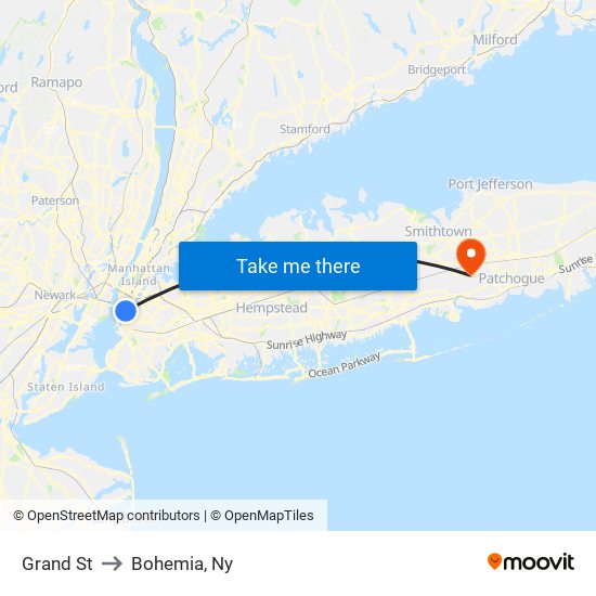 Grand St to Bohemia, Ny map