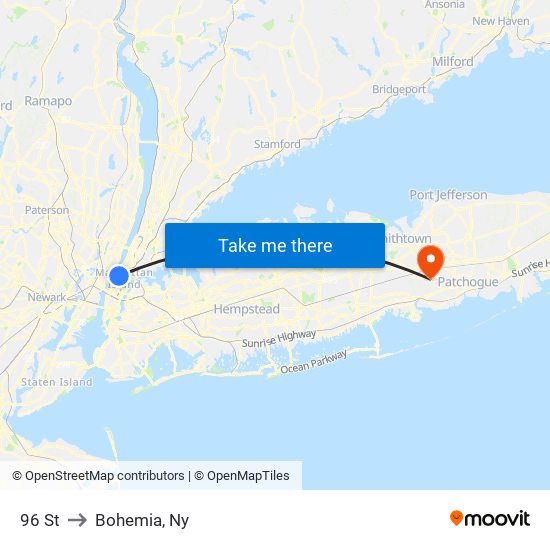 96 St to Bohemia, Ny map