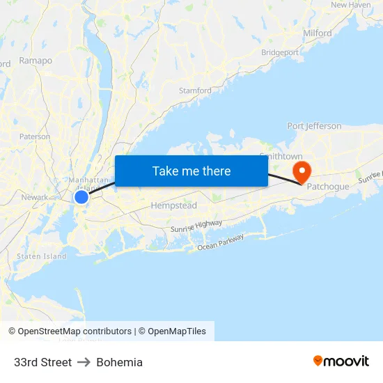 33rd Street to Bohemia map
