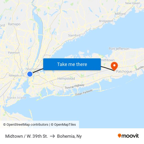 Midtown / W. 39th St. to Bohemia, Ny map