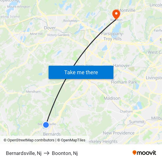 Bernardsville, Nj to Boonton, Nj map