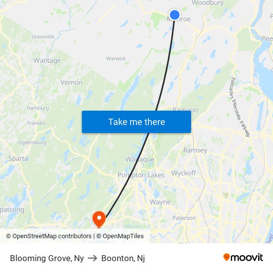 Blooming Grove, Ny to Boonton, Nj map