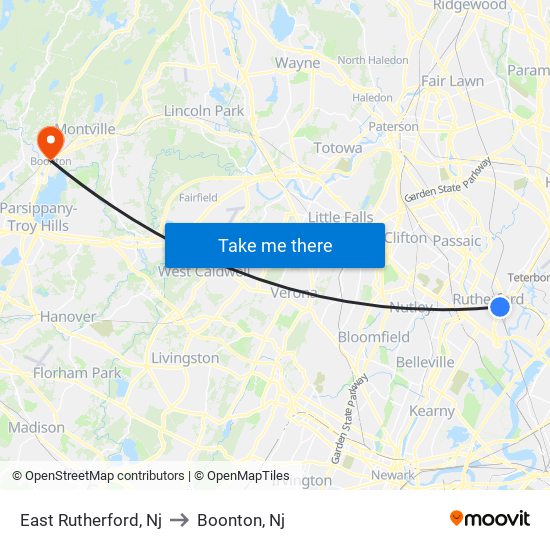 East Rutherford, Nj to Boonton, Nj map