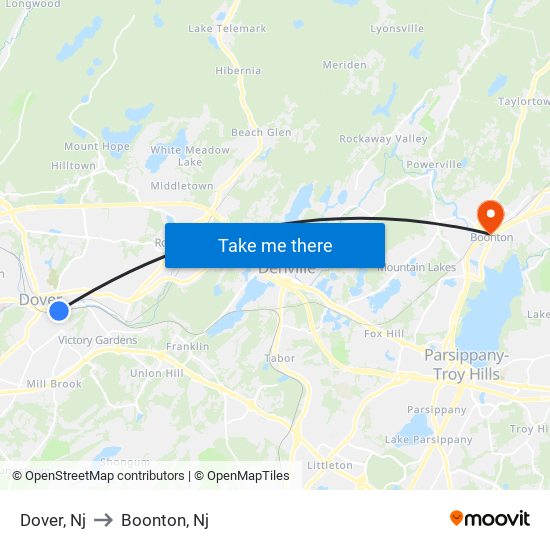 Dover, Nj to Boonton, Nj map