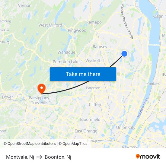 Montvale, Nj to Boonton, Nj map