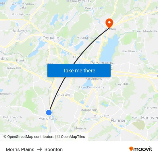 Morris Plains to Boonton map