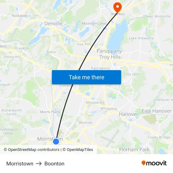 Morristown to Boonton map