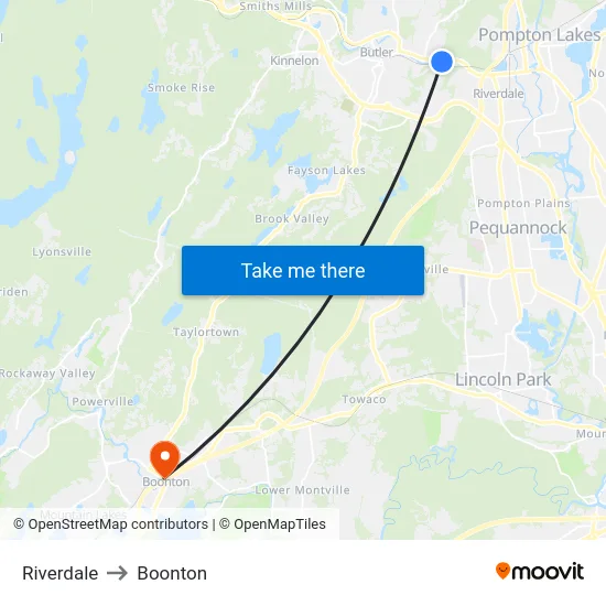 Riverdale to Boonton map