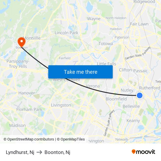 Lyndhurst, Nj to Boonton, Nj map