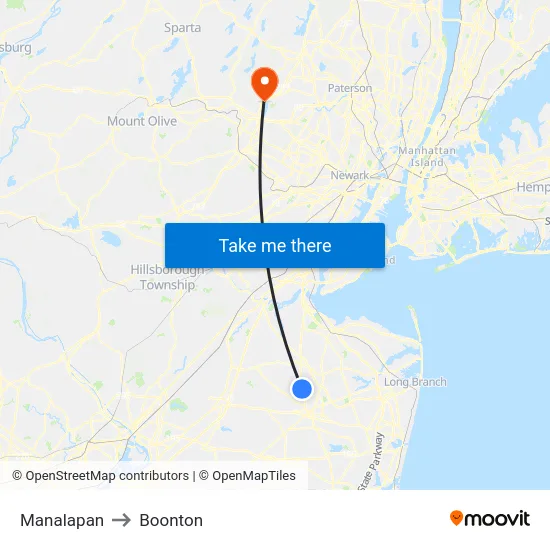 Manalapan to Boonton map