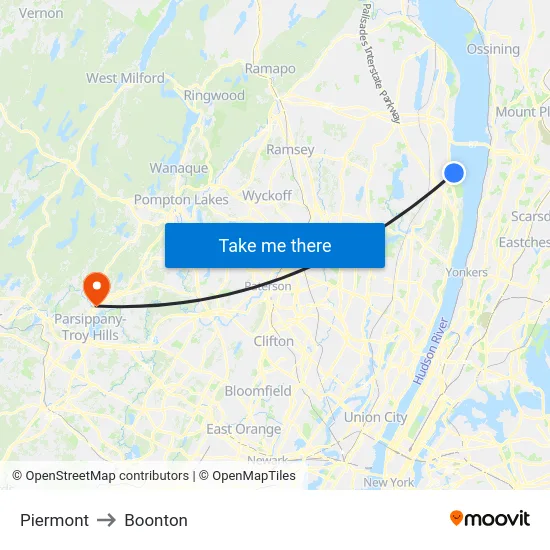 Piermont to Boonton map