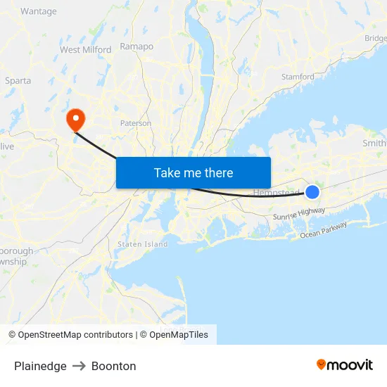 Plainedge to Boonton map