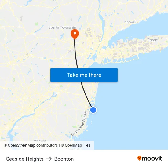 Seaside Heights to Boonton map