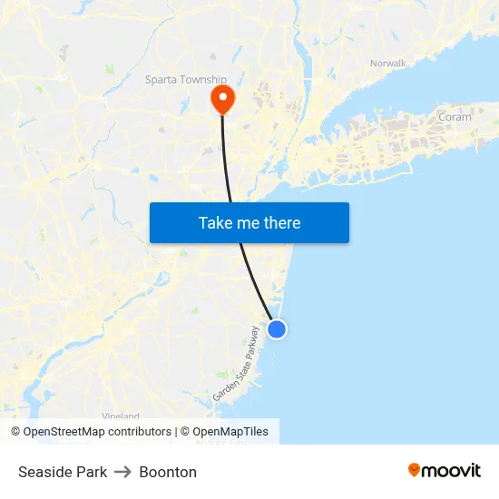 Seaside Park to Boonton map