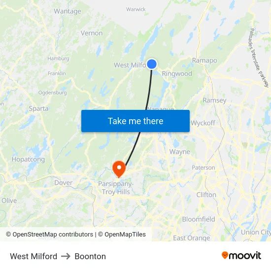 West Milford to Boonton map