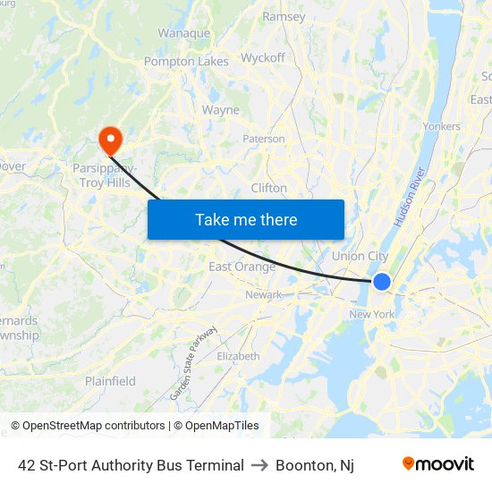 42 St-Port Authority Bus Terminal to Boonton, Nj map