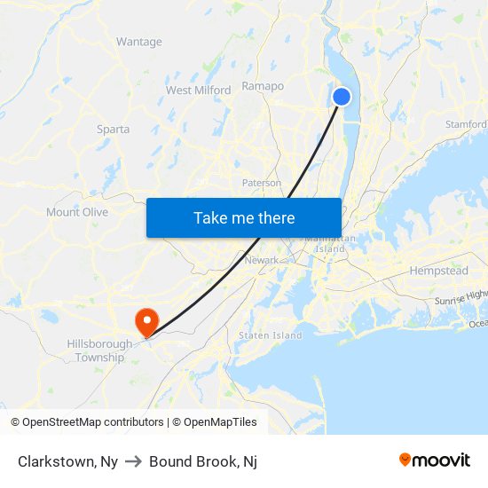 Clarkstown, Ny to Bound Brook, Nj map