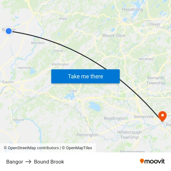 Bangor to Bound Brook map