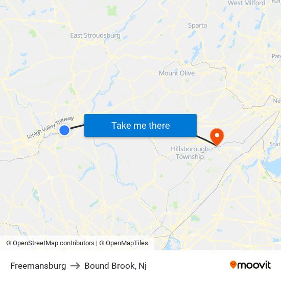 Freemansburg to Bound Brook, Nj map