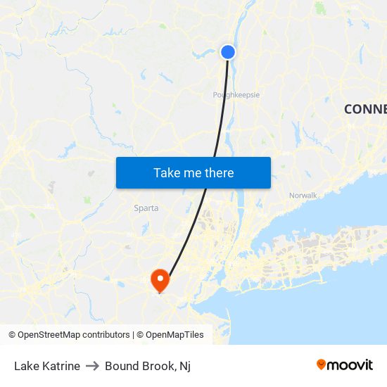 Lake Katrine to Bound Brook, Nj map