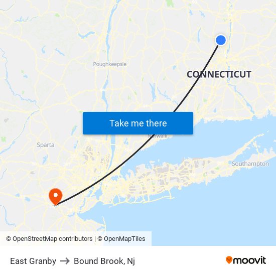 East Granby to Bound Brook, Nj map