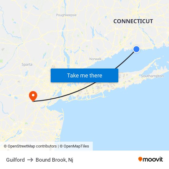 Guilford to Bound Brook, Nj map