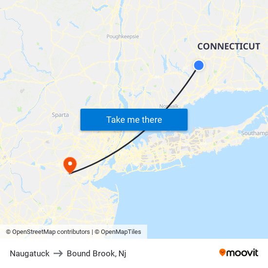 Naugatuck to Bound Brook, Nj map