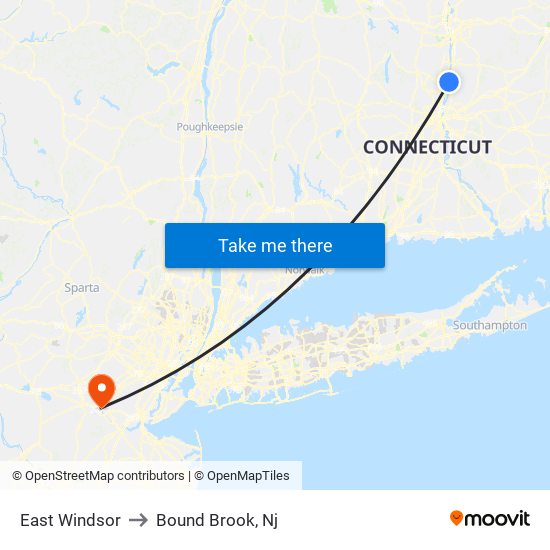 East Windsor to Bound Brook, Nj map