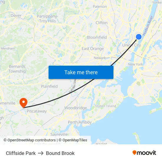 Cliffside Park to Bound Brook map