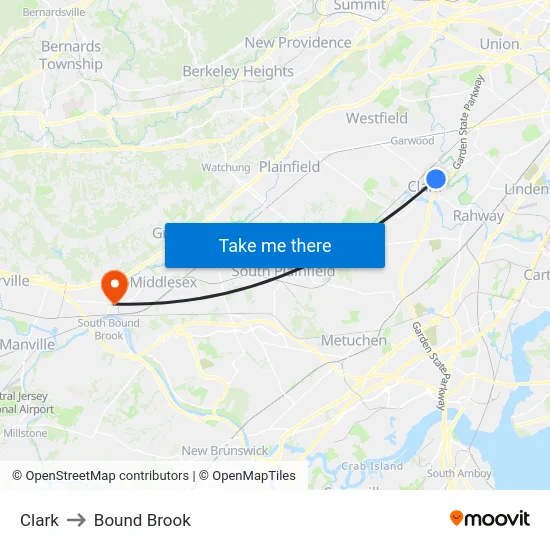 Clark to Bound Brook map
