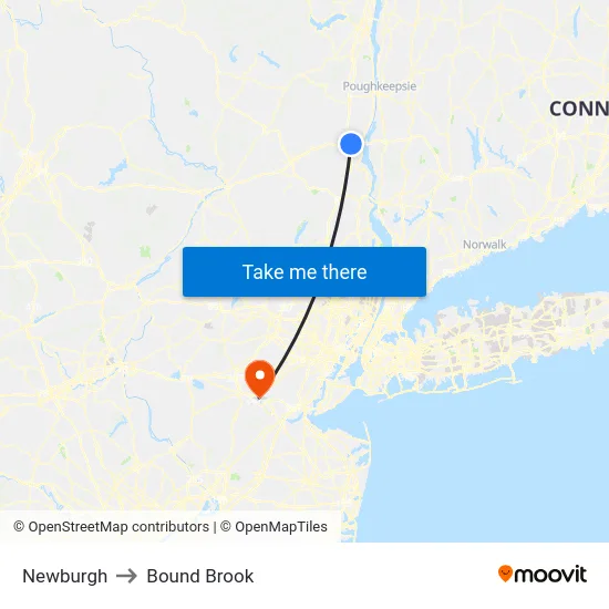 Newburgh to Bound Brook map