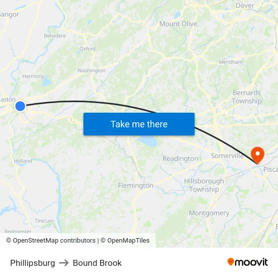 Phillipsburg to Bound Brook map