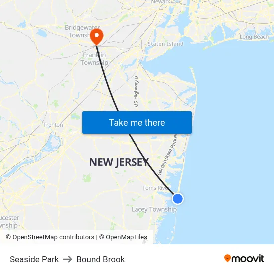 Seaside Park to Bound Brook map